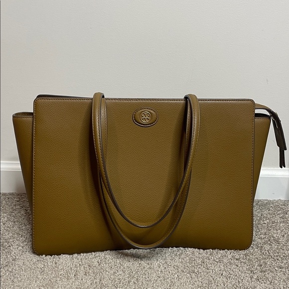 Tory Burch | Brown Robinson Pebbled Leather Tote - Picture 2 of 13